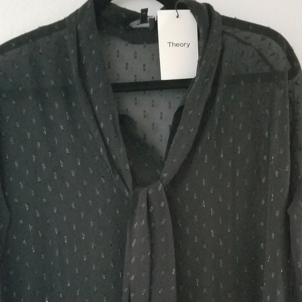 NWT Theory black sheer metallic blouse top size  P